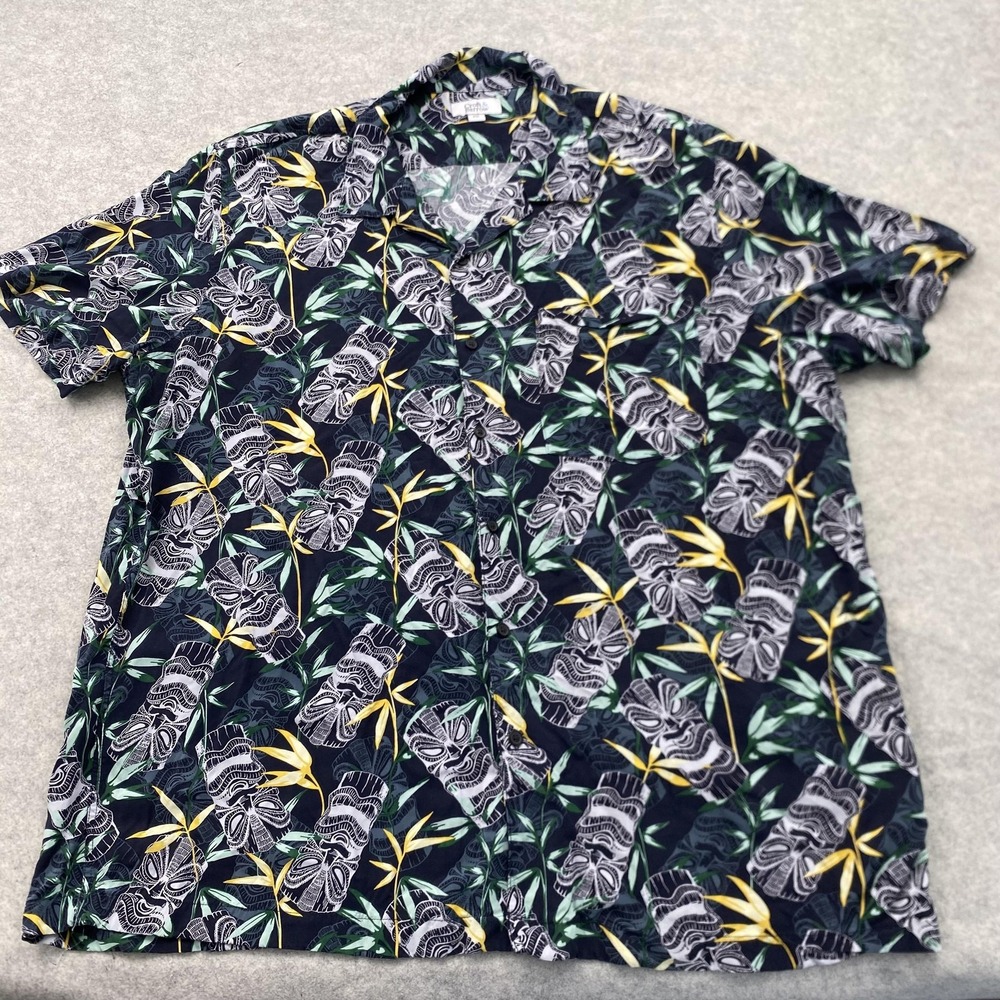 Croft & Barrow Shirt Mens 2XL Multicolor Tiki Hawaiian Aloha Rayon Button Up